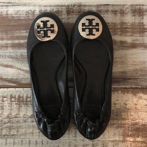 Tory Burch REVA Silver Logo Ballet Flats
